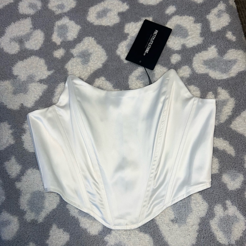 PrettyLittleThing White Satin Corset Top